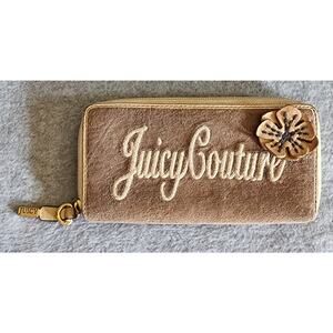 Vintage Juicy Couture Y2K Greige Velour Zip Around Wallet RARE Casual Glamor LA